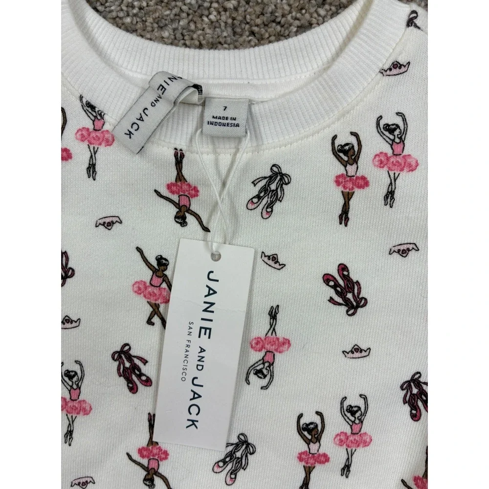 Janie & Jack Girls Ballerina Sweatshirt and Legging Set Pink Cream Sz7 NWT #0520